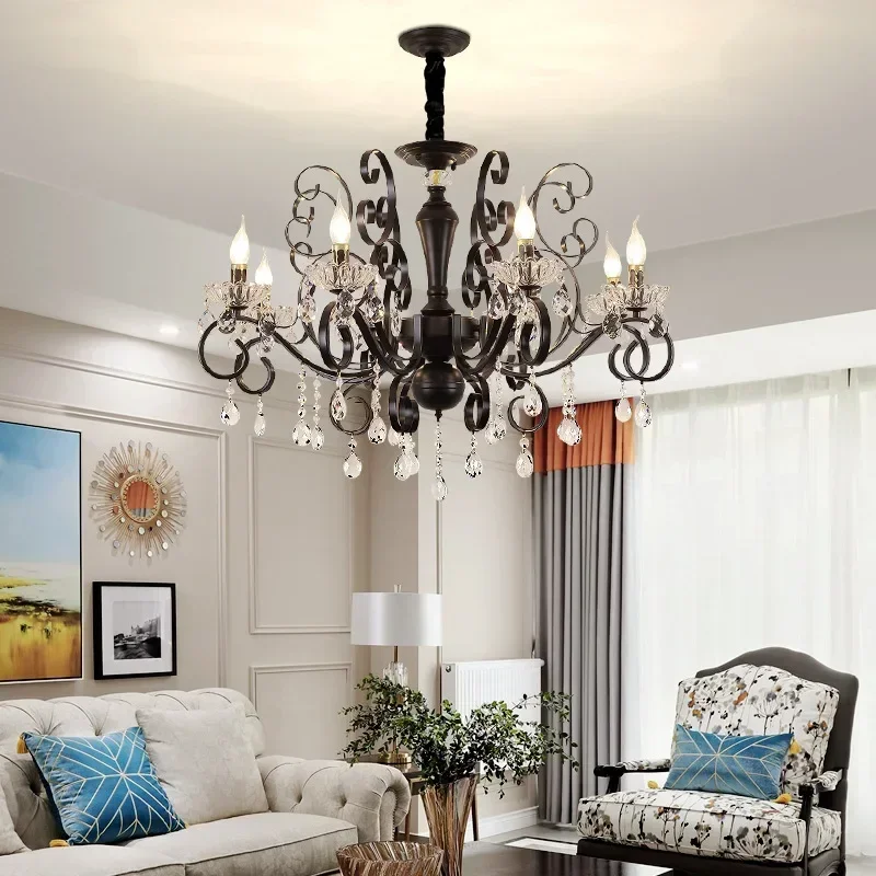 American Simple Iron Chandelier Light Luxury Creative Crystal Lamp  Restaurant Bedroom Lamp Personality  Candle Chandelier