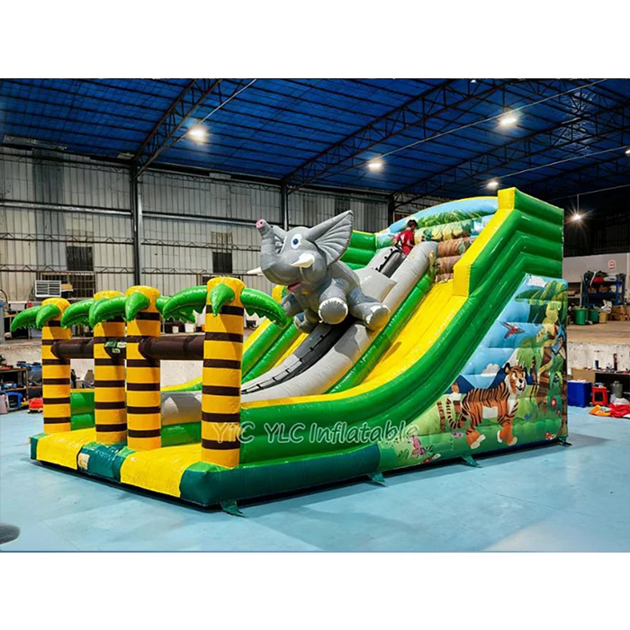 

Тема животных в джунглях, надувная горка со слоном, замок-вышибала, двойная горка с полостью движения, материал ПВХ, воздуходувка, детская игровая игра на открытом воздухе
