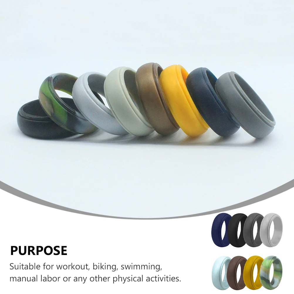 

8 Pcs Silicone Rings Women Stylish Adjustable Soft Flexible Outdoor Sports Finger Jewelry Waterproof Fashion Accessories