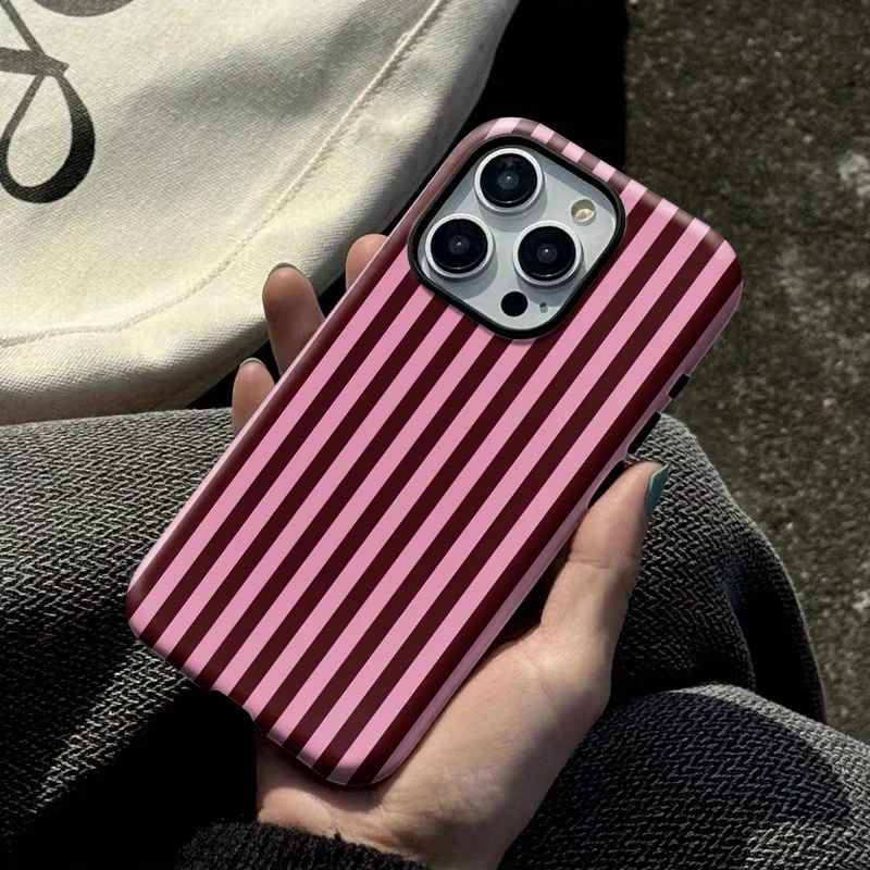 Fashion Pink Black Stripe Phone Case for iPhone 17 16 15 14 13 12 11 X XS XR 7 8 Air Pro Max Plus Luxury Double-layer Back Cover - náhled 3