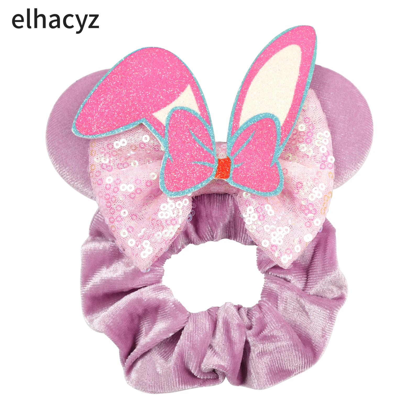 Niedliche Park-Urlaub Mausohren Samt Scrunchies Haarband Damen Elastisch Weihnachten Mädchen Pailletten 4 Zoll Schleife Kinder Party DIY Haaraccessoires