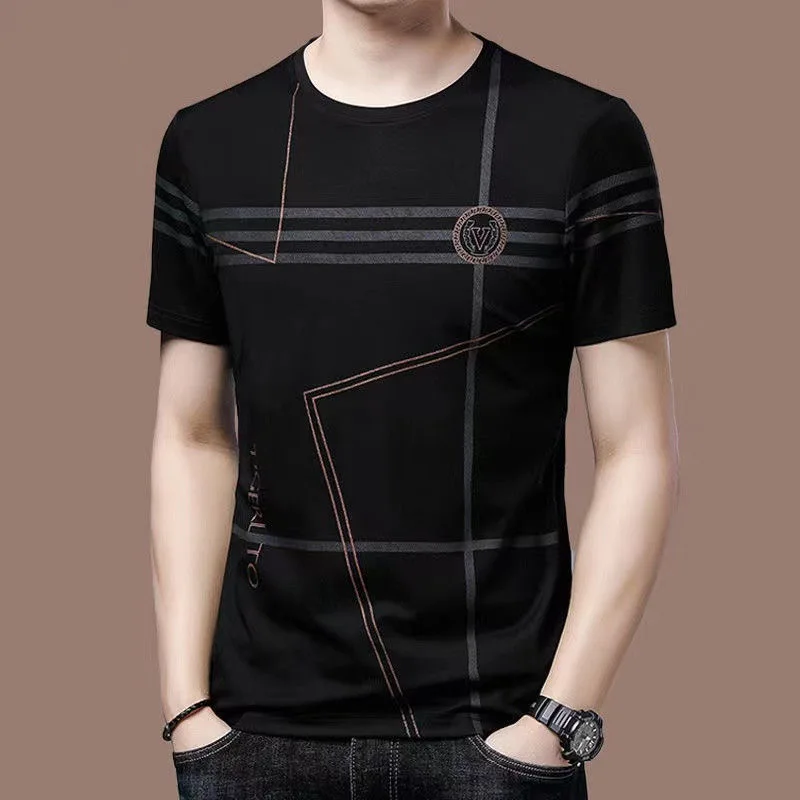 

2023 High Quality Ice Silk Short Sleeved Men's T-shirt Summer New Versatile T-shirt Slim Fitting Half Sleeved Loose Bottomed shi