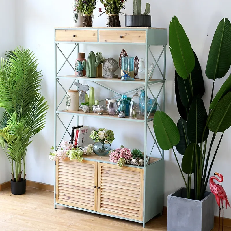 Wrought iron wooden flower stand display stand trophy medal display stand office certificate storage display case storage rack