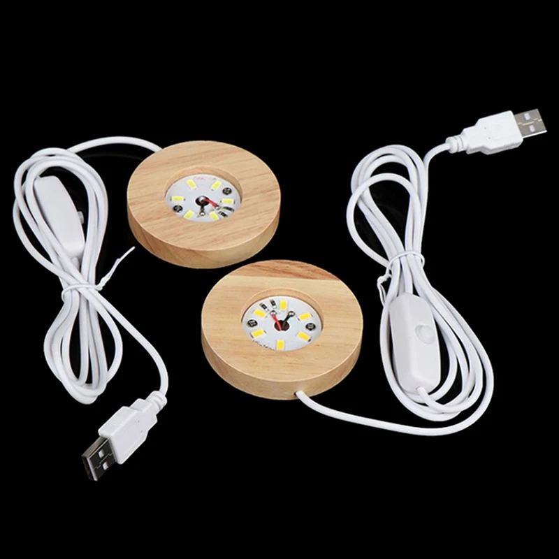 60mm USB Wood Light Base Rechargeable Remote Control Wooden LED Night Light Lamp Holder Lamp Base Art Ornament