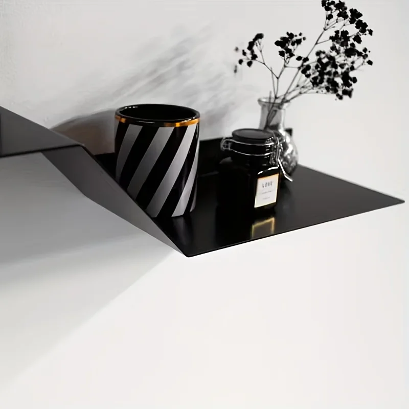 1pc Modern Black Metal Wall-Mounted Storage Shelf - Can Be Hung Independently Or As a Hanging Shelf Featuring Open Storage Space