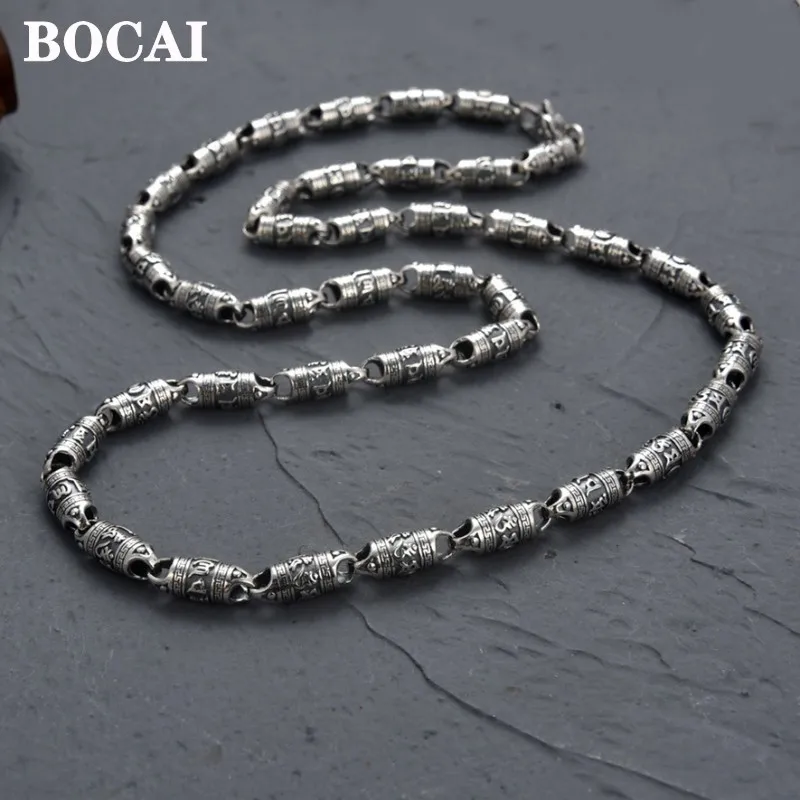 BOCAI New 5mm Pure Silver S925 Six Character True Words Diamond Pestle Olive Bead Collarbone Chain Fashionable Men's Necklace