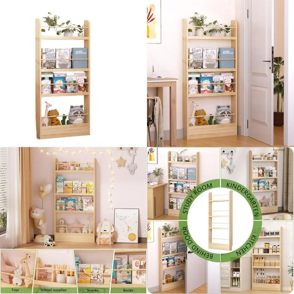 

Behind the Door Shelf, Kids Bookshelf 4-Tier, Slim Wall Book Shelf for Kids Rooms, Wall Shelves, Behind the Door Storage. Wooden