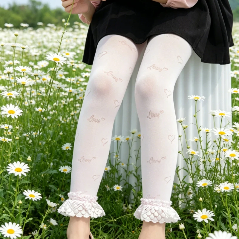 Cute Heart Print Dopamine Color Velvet Ballet Tights for Girls Anti-Pilling Flexible Stretchy Warm Soft Skin-Friendly Daily Wear