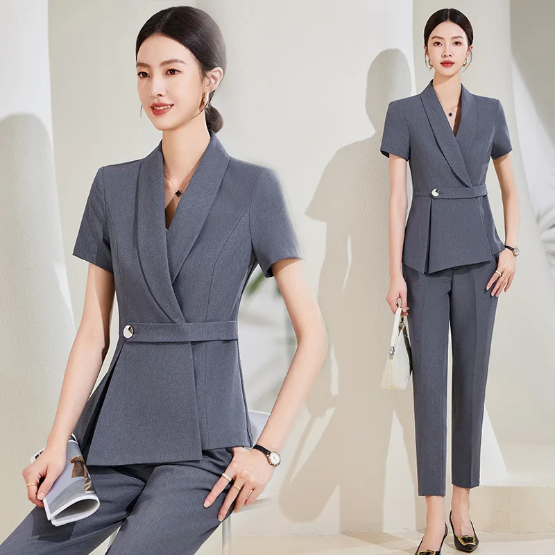 

Women's Summer Suit Set New Professional Formal Wear Hotel Front Desk Workwear Jewelry Store Beauty Salon Work Uniform Summer