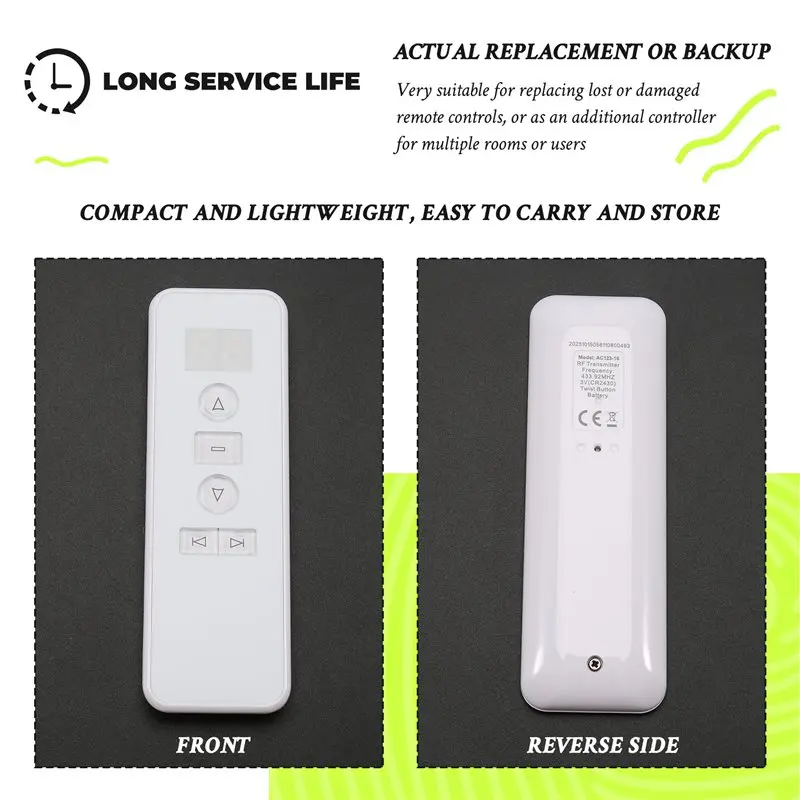 【CALIDAD ESTABLE】Control remoto inalámbrico de repuesto AC123-16 para motor de cortina A-OK RF433