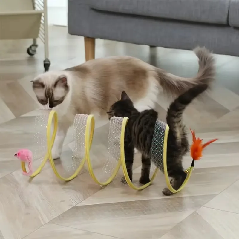 Folded Cat Tunnel S Type Cats Tunnel Spring Toy Mouse Tunnel With Balls And Crinkle Cat Outdoor Cat Toys For Kitten Interactive