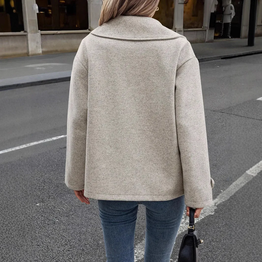 Korean Women Autumn Woolen Coats Short Jacket Casual Female Double Breasted Buttons Wool Coat Tops womens
