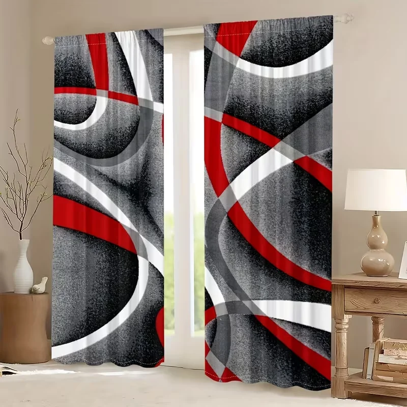 2pcs, Abstract Geometric Circular Living Room Decorative Curtains, Translucent Curtains Privacy Curtain Bedroom Living Room
