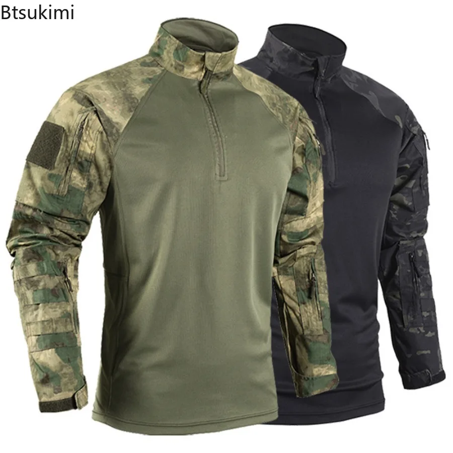 Spring Summer Men's Quick-Dry Long Sleeve Tactical Shirt CP Camo Breathable Outdoor Training Hiking Camping Tops