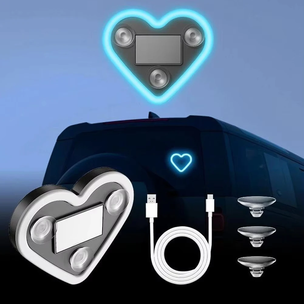 Car Solar Triangle Window Heart-shaped Light Emitting Heart-shaped Atmosphere Light Interior Wiring Free LED Atmosphere Light