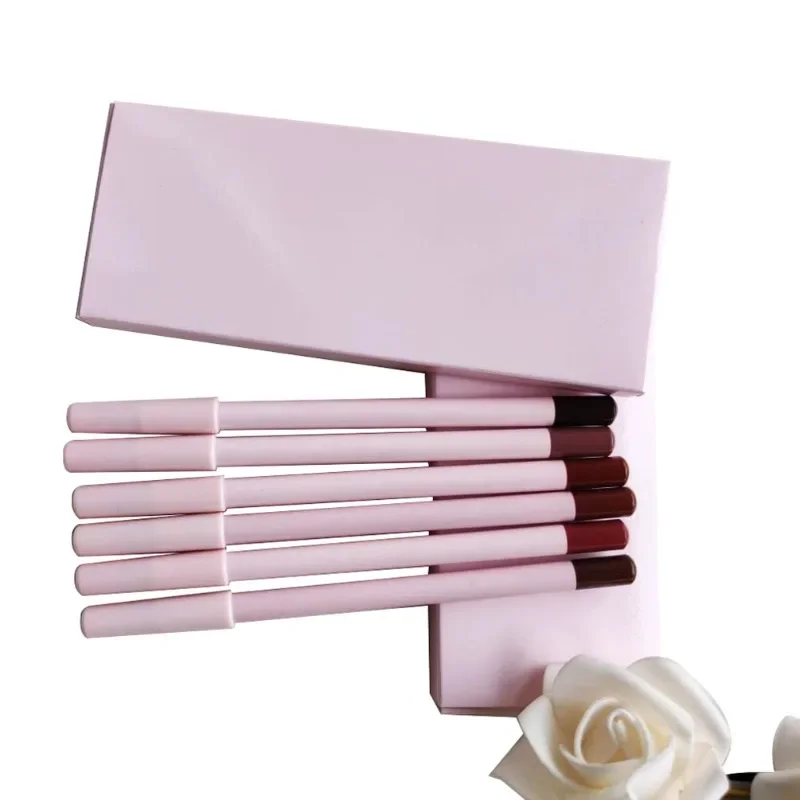 Private Label 6pcs/set Pink Tube Lip Liner Kit Matte Long Lasting Easy To Wear Waterproof High Pigmented Lip Liner Bulk Makeup