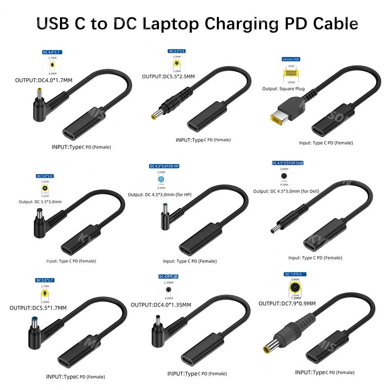 USB 3.1 Type C PD Power Adapter Converter DC Plug Connector Cable Cord 5.5x2.5 mm Male for Asus Toshiba Laptop Adapter