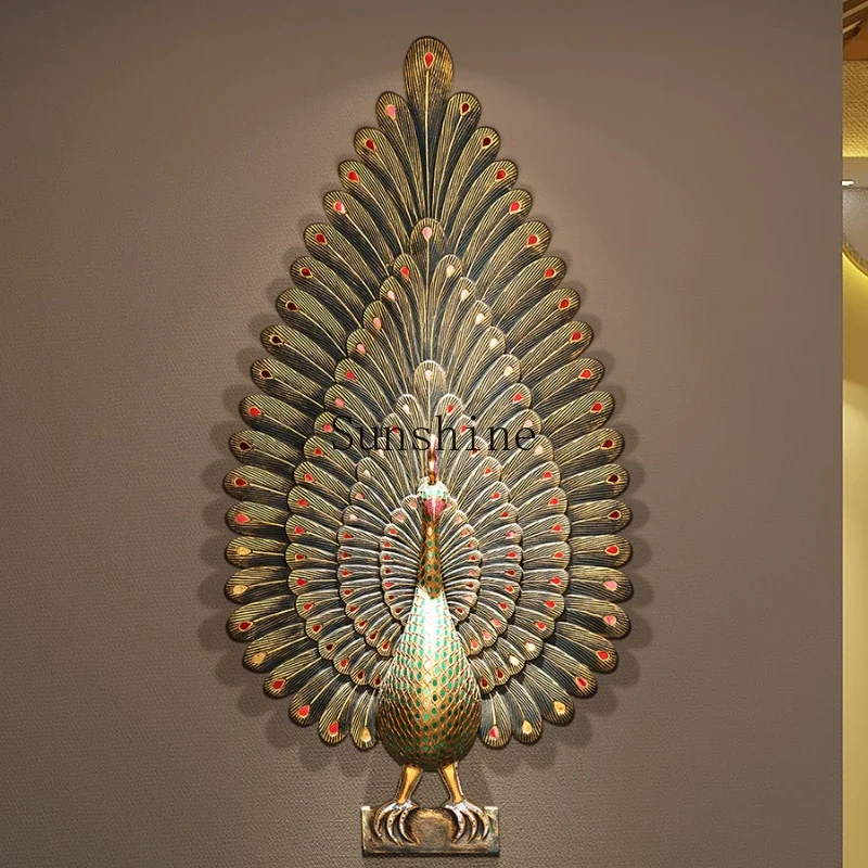 

Peacock soft decoration Thai style beauty salon wall wood carving pendant