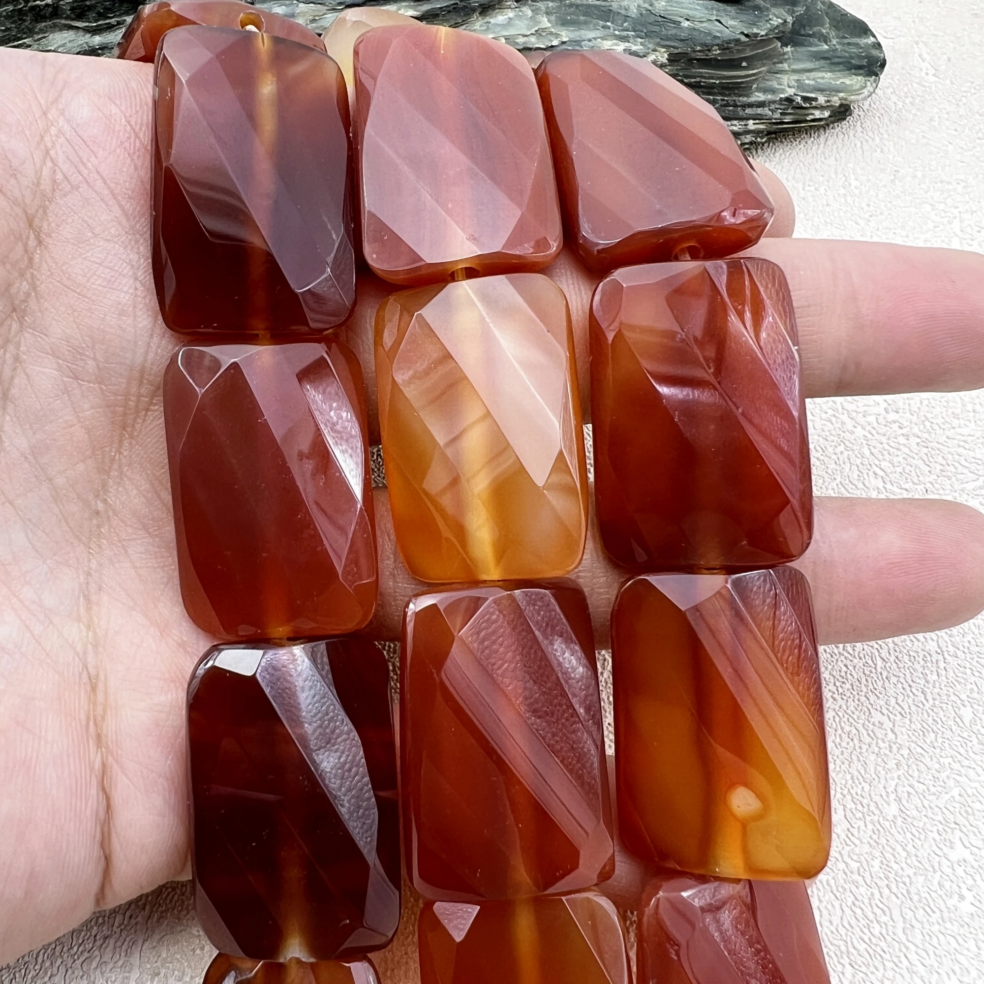 20x30MM 13PCS Large Rectangle Shape Natural Red Agates Focus Pendant Beads For DIY Jewelry Making MY240315