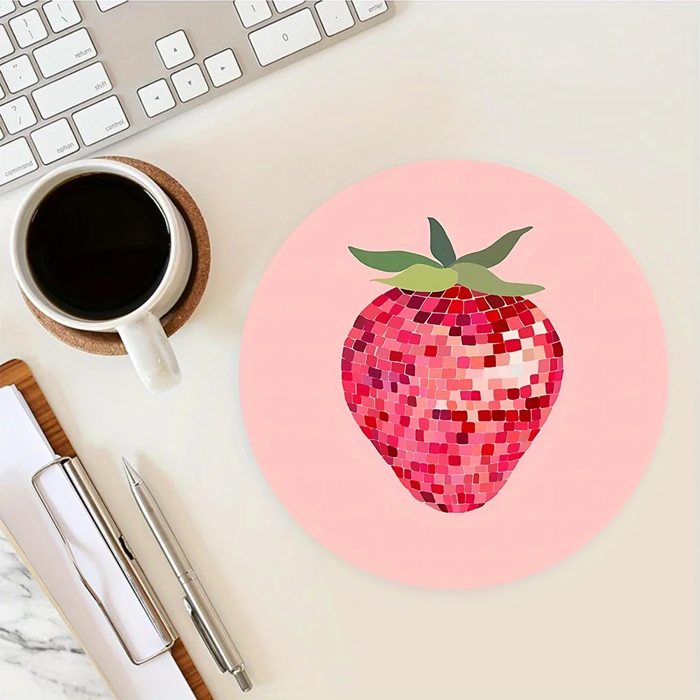 

Cute strawberry Circle small mouse pad desk pad rubber anti-slip edge locking laptop office mat pc accessories gaming mats