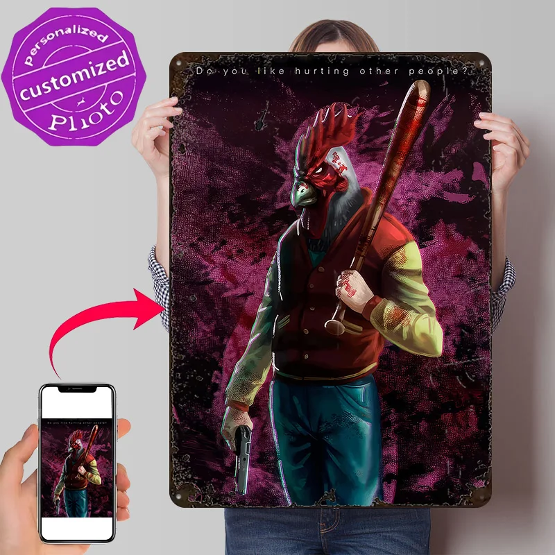 Richard Hotline Miami 3D Texture Printed Poster Custom Vintage Metal Tin Plate Sign for Wall Art Bedroom Decorations Wand Deko