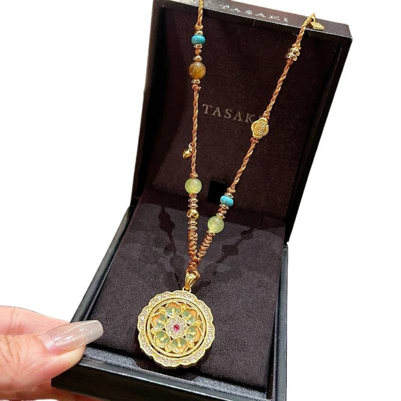 

Вращающийся кулон-компас, ожерелье, легкий роскошный песочно-золотой винтажный плетеный свитер с цепочкой для женщин