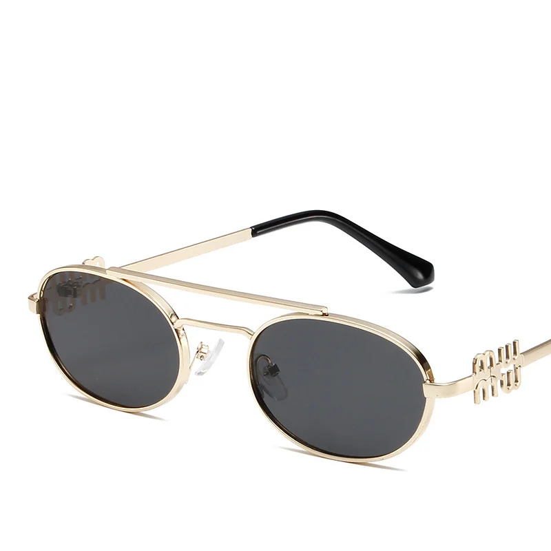 Elliptical Frame Small Frame Sun Glasses Retro Artistic Double Beam Sunglasses Simple Metal Driving Sunshade Glasses