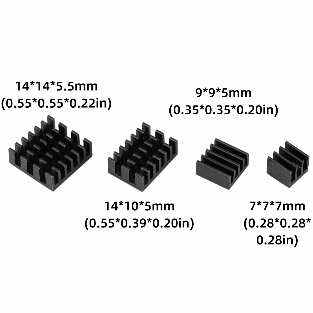 접착제가 포함된 라즈베리 파이용 5세트/20개 알루미늄 방열판 블랙 방열판 알루미늄 방열판 전자 장치
