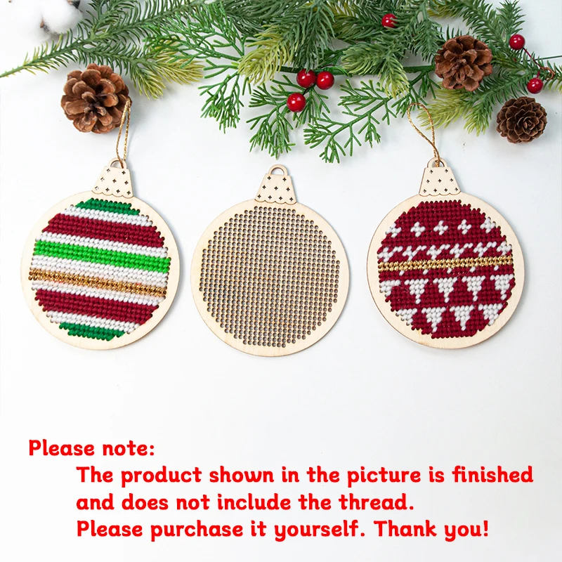 6Pcs Christmas Cross Stitch Hole Carving Wooden Pendant Embroidery Slices Diy for Xmas Holiday Christmas Tree Hanging Decoration