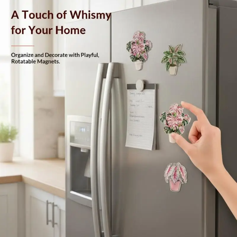 Rotatable Mini Artificial Plant Fridge Magnets Non-Scratch Realistic Leaf Decor for Kitchen Refrigerator Office