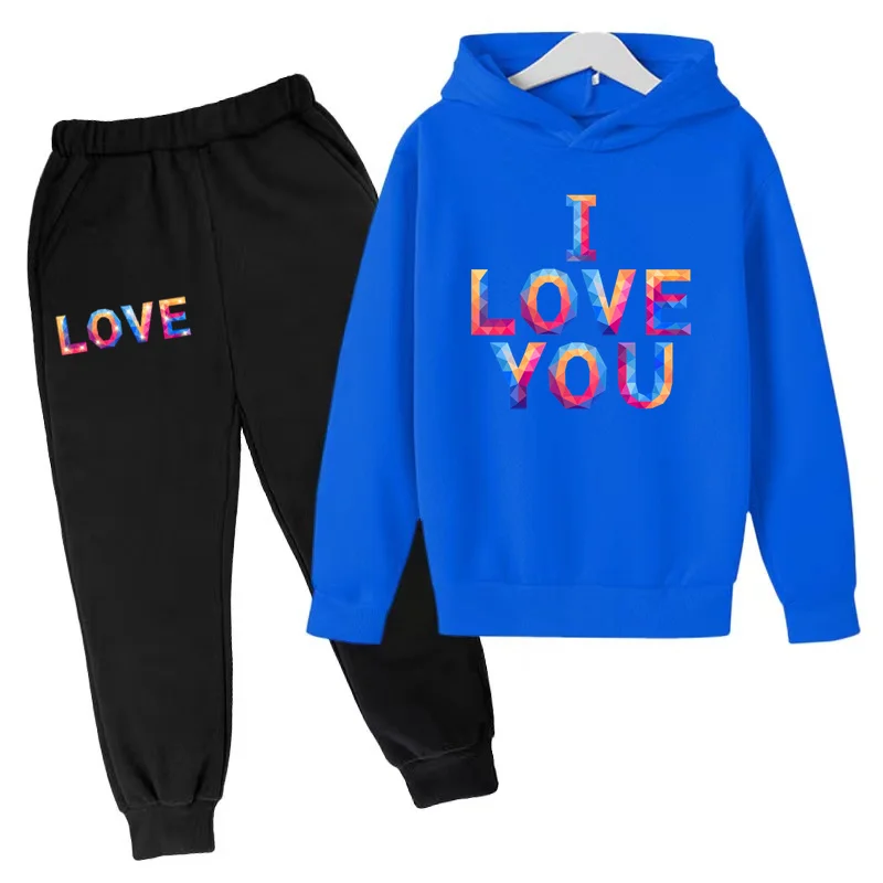 Children's Clothing Hoodie 3-12Y I LOVE YOU Print Sweatshirt Top +Trousers 2P Boys Girls Toddler Sports Coat Charming Casual Set