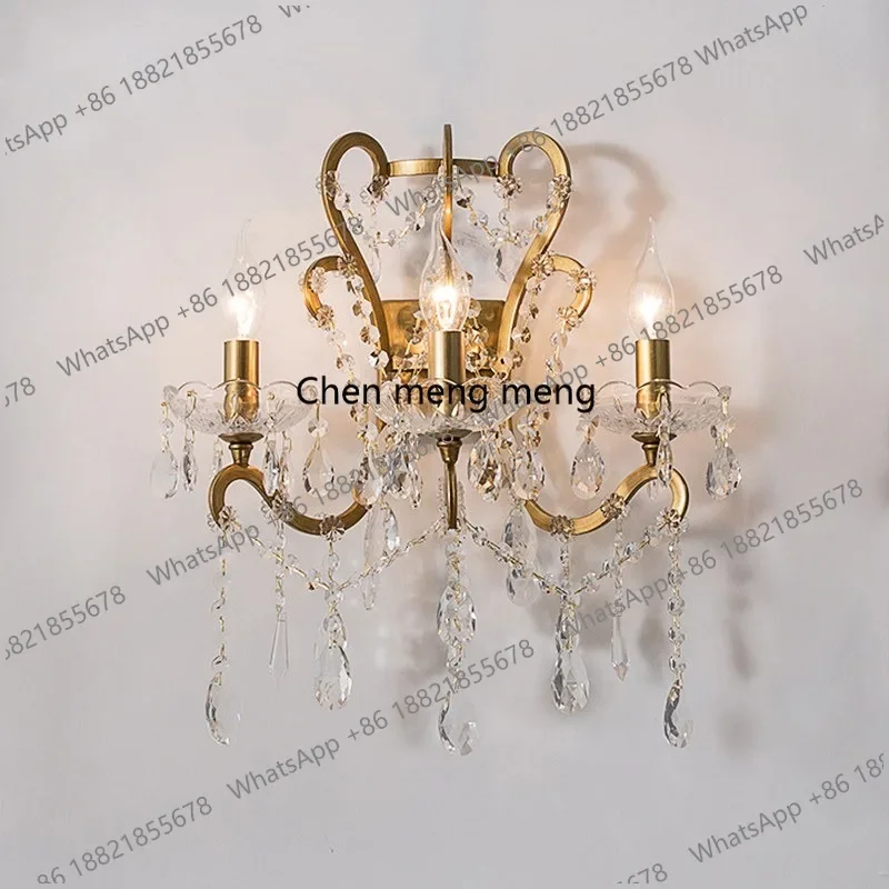 D1089 American medieval living room background wall light aisle bedroom bedside lamp simple creative wrought iron crystal wall l