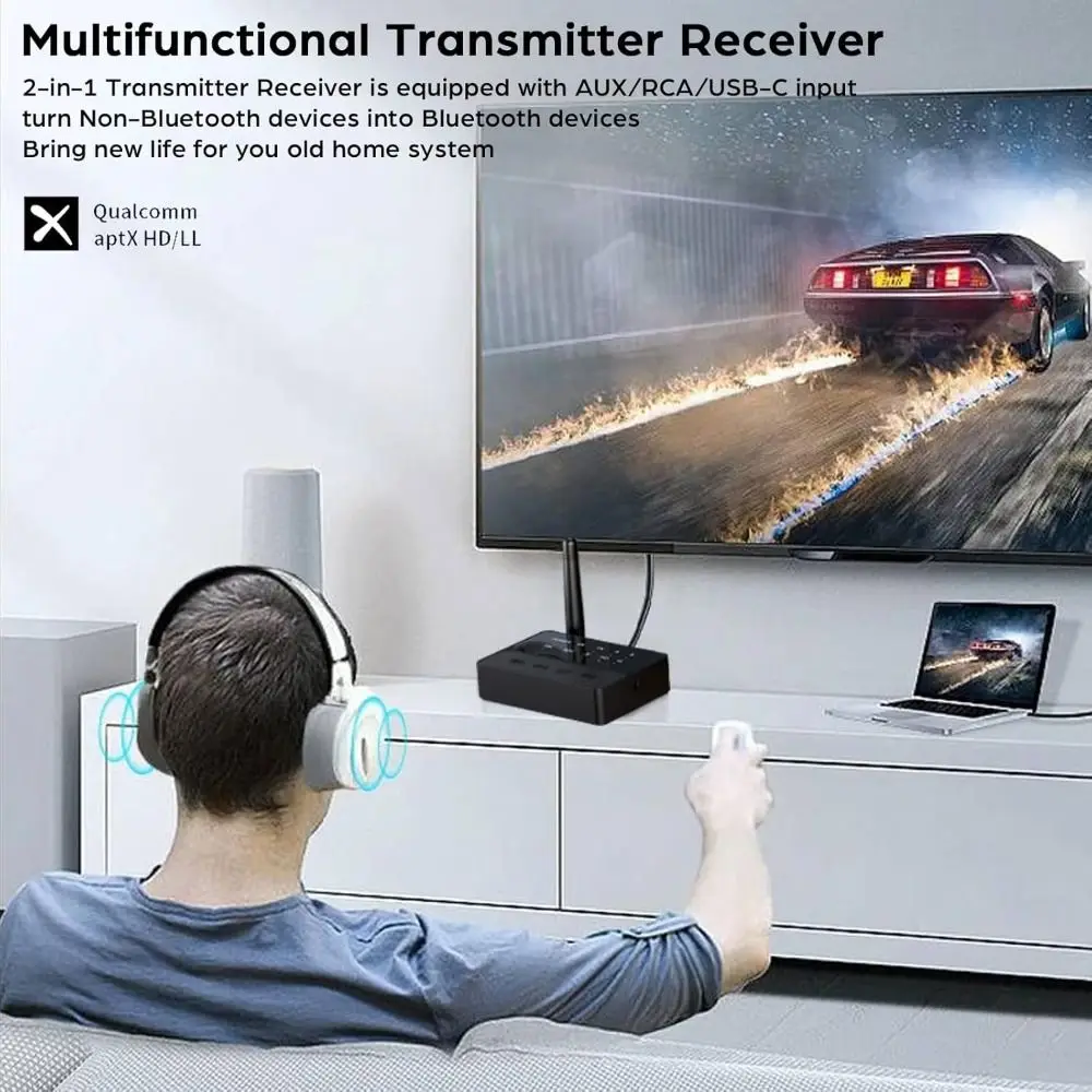 TV a 2 auriculares inalámbricos Bluetooth 5,3 transmisor receptor doble enlace USB-C entrada adaptador de Audio inalámbrico AptX baja latencia