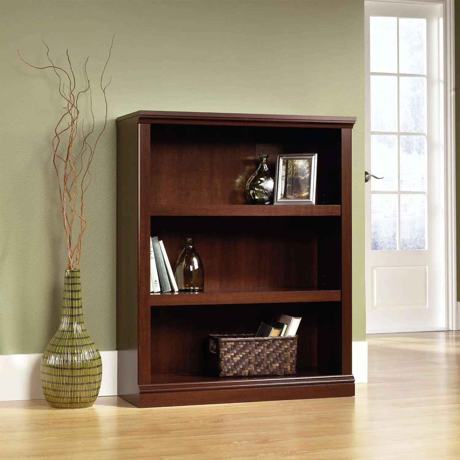 Sauder-3-Shelf本棚、本棚、セレクトチェリー仕上げ