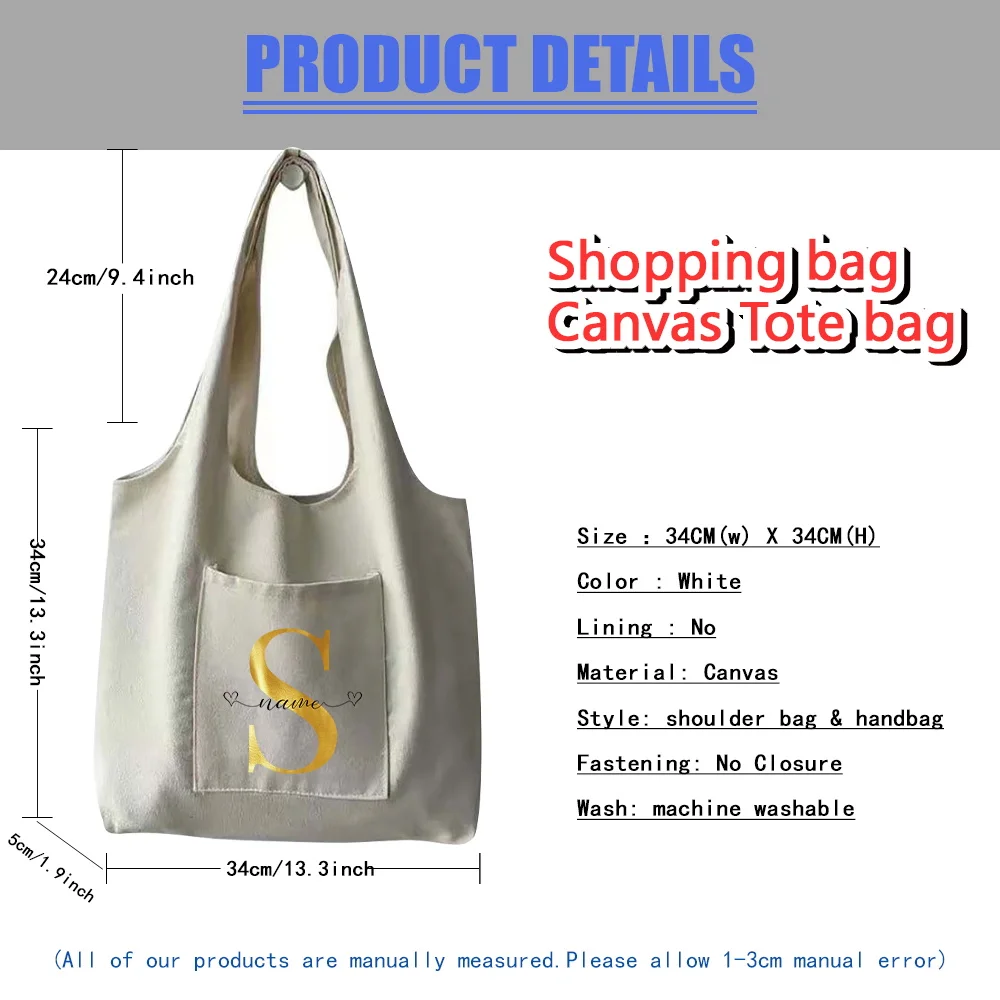 Fashion Shopping Bag Woman Bag Custom Name Letter Series Beige Reusable Harajuku Commuter Simple Large Capacity Handbag Tote Bag