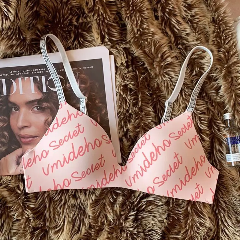 Letter Shoulder Strap Underwear Girl Small Chest Gathering No Steel Ring No Trace Closing Breast Soft Support Pull Up Bra Cover