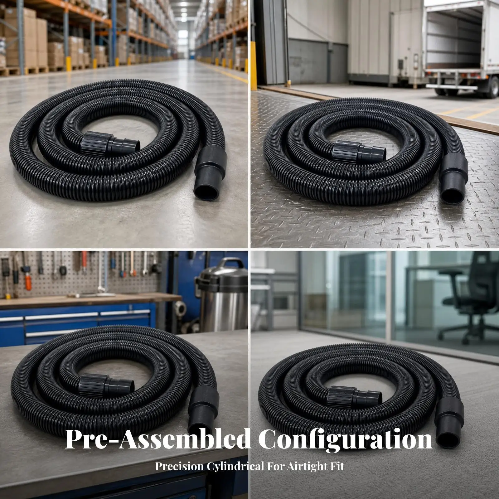 Flexible Ribbed Vacuum Hose 40mm ID with Flat Nozzle for Industrial Vacuum Cleaner Replacement Parts