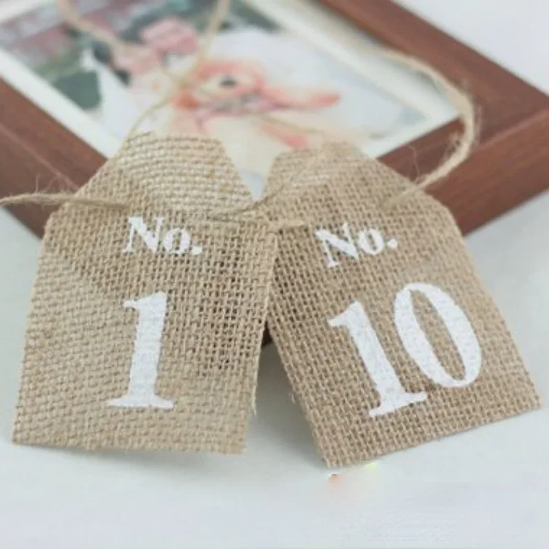 Jute Numbers Card Wedding Party Decoration 10 Pcs Digital Serial 1-10 Number Clothing Tag Flag Coarse Linen Card Numbers 1-10