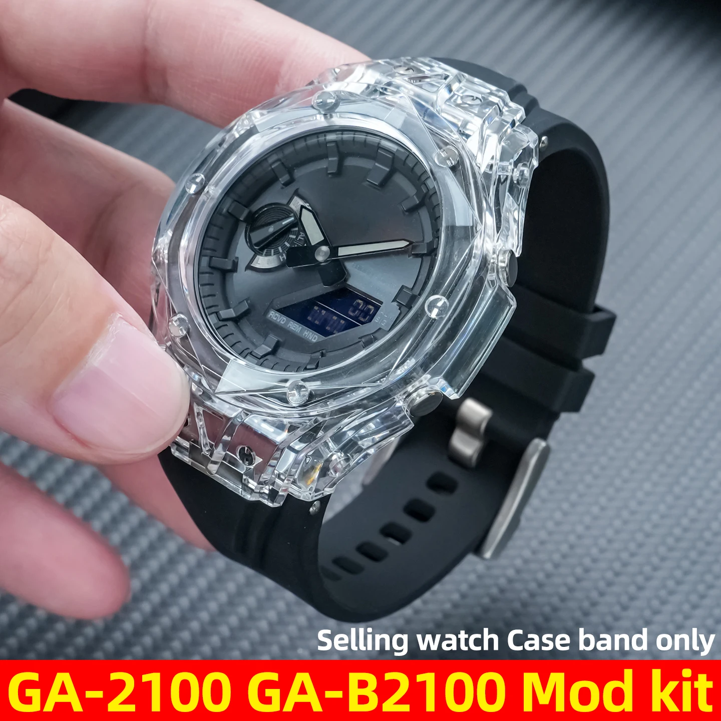 

Прозрачный мод-кит GA-2100 для Casioak GA2100/2110/GA-B2100 — набор аксессуаров для часов: кастомная рамка безеля и резиновый спортивный ремешок.