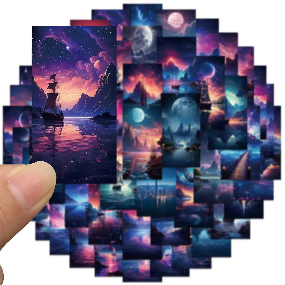 50pcs Cartoon Blue Purple Sky Aesthetic Stickers Graffiti For Luggage Laptop Water Bottle Skateboard Waterproof Vinyl Decals