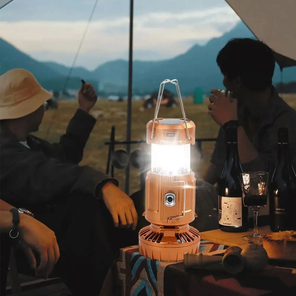 

Built-in Rechargeable Battery Solar Camping Lantern Soft Bright Lighting Gentle Wind Fan Rechargeable Tent Lamp