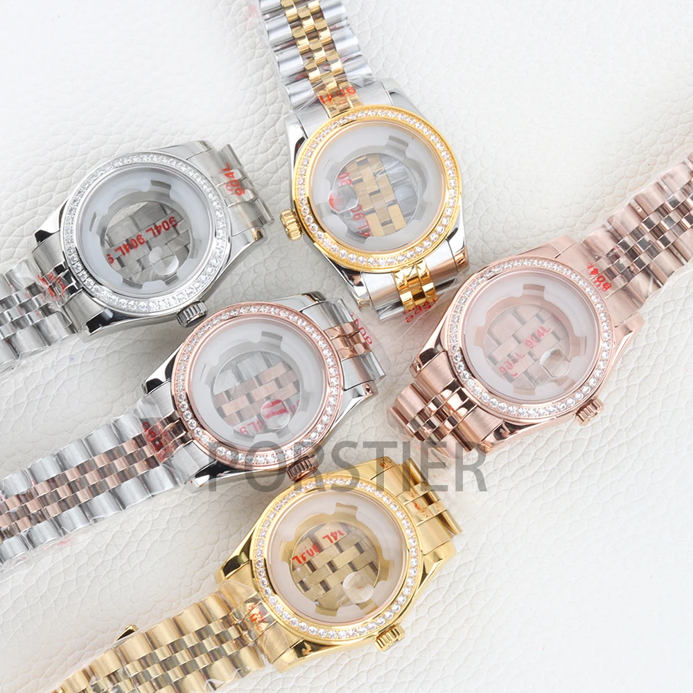 NH05 Dial Case 33mm Women Lady's Stainless Steel Case Strap Sapphire Glass For Datejust NH05 NH06 Movement 25mm Dial Watch Parts