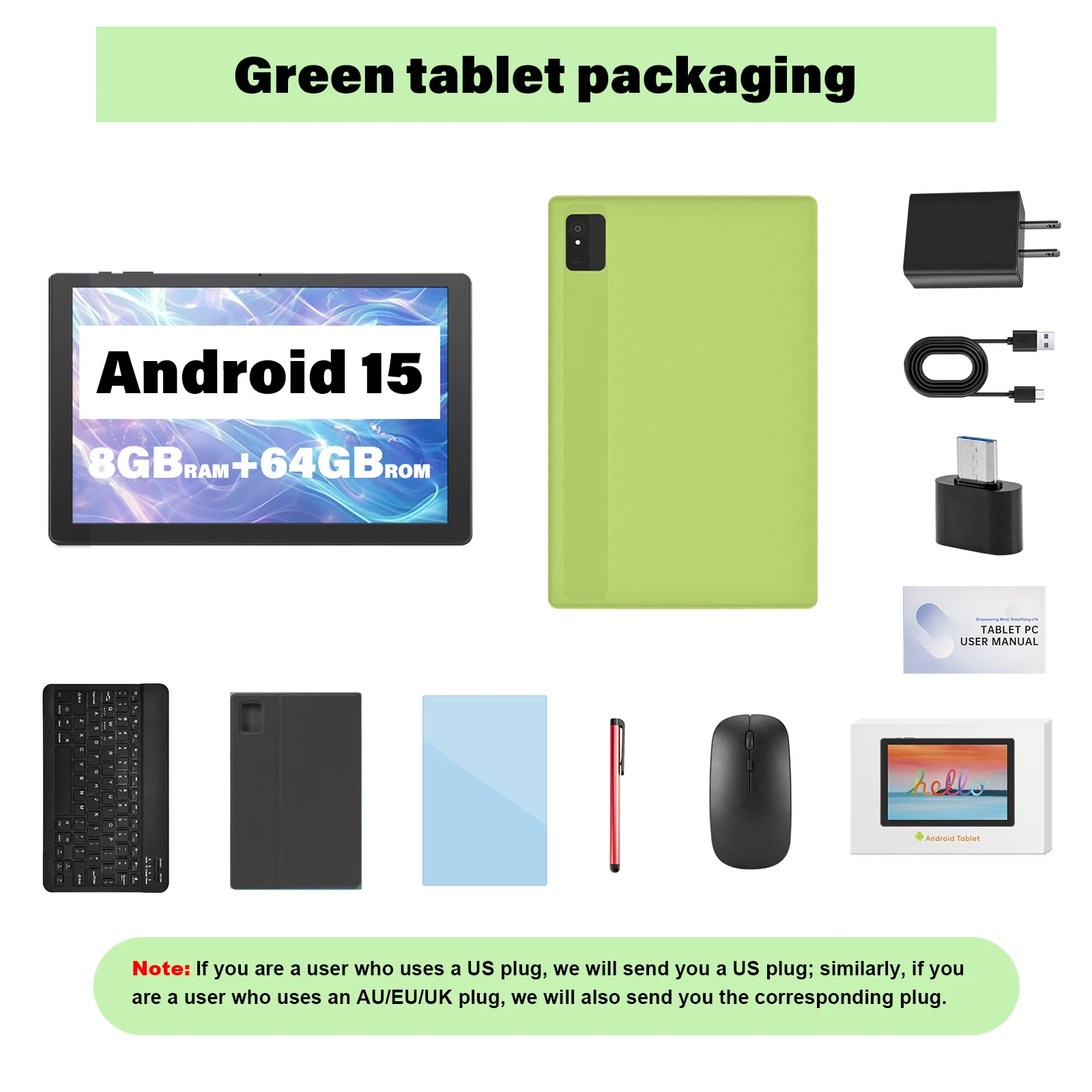 

10.1 Inch Business Tablet With Black Case Keybord Mouse Android 15 Tablets PC WIFI Ipad 8GB+64GB 1TB Expand Office Tab 5000mAh