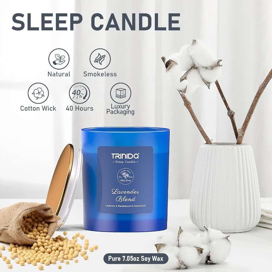 Aromatherapy Candle Natural Soy Wax Candles with Crystal for Men Infused with Lavender Sandalwood and Cedarwood Essential Oils