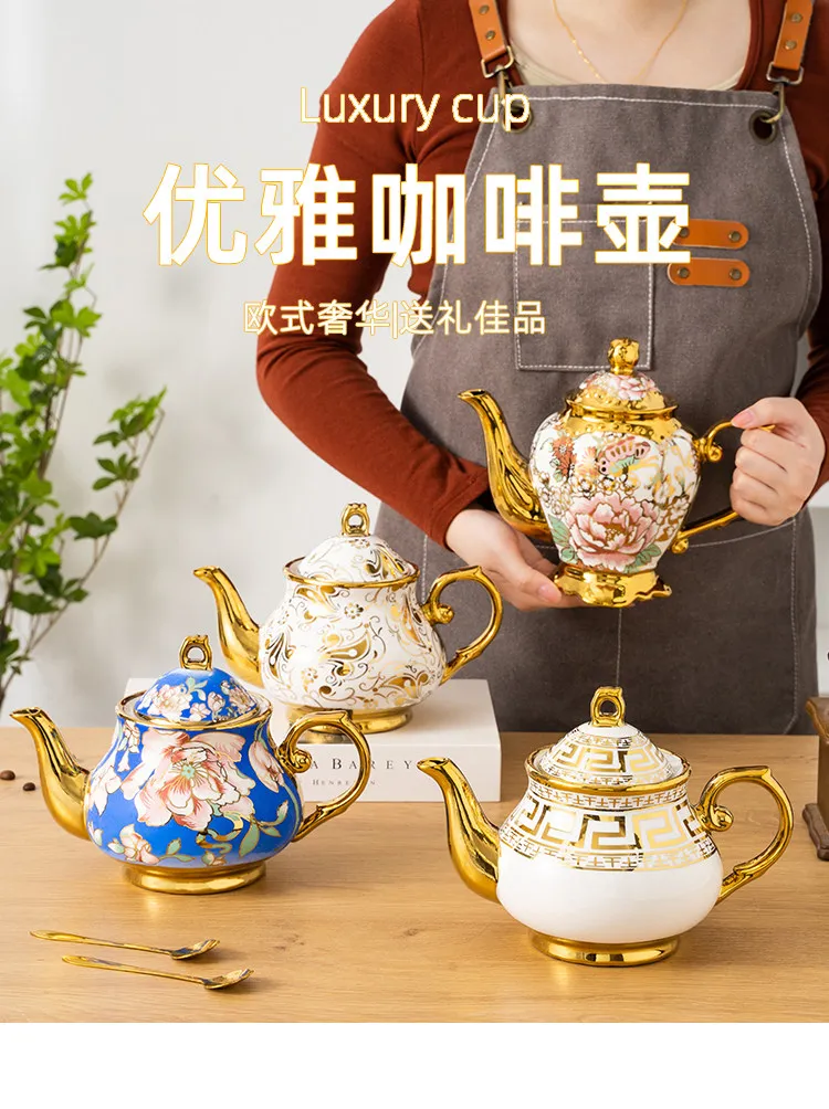 

Элегантный чайник с воздушным охлаждением, набор для послеобеденного чая, европейский стиль, маленький роскошный домашний чайник из костяного фарфора.