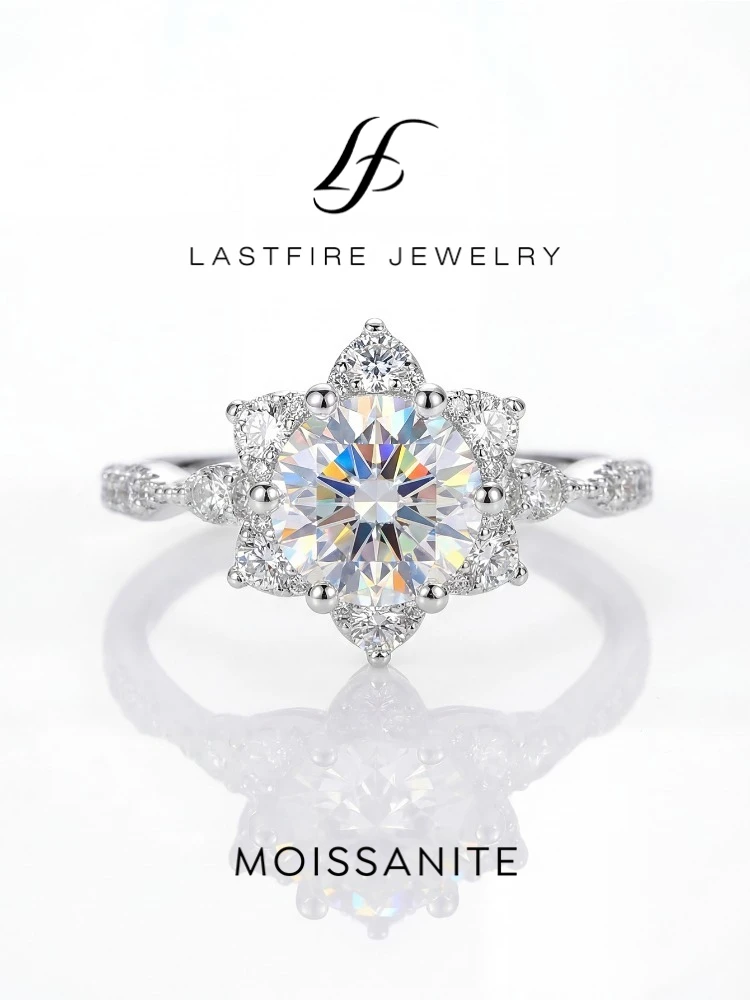 Echter 1ct Moissanit-Diamant Sonnenblumen-Ring für Damen 925 Sterling Silber Jubiläums-Alltags-Party-Luxus-Feinschmuck