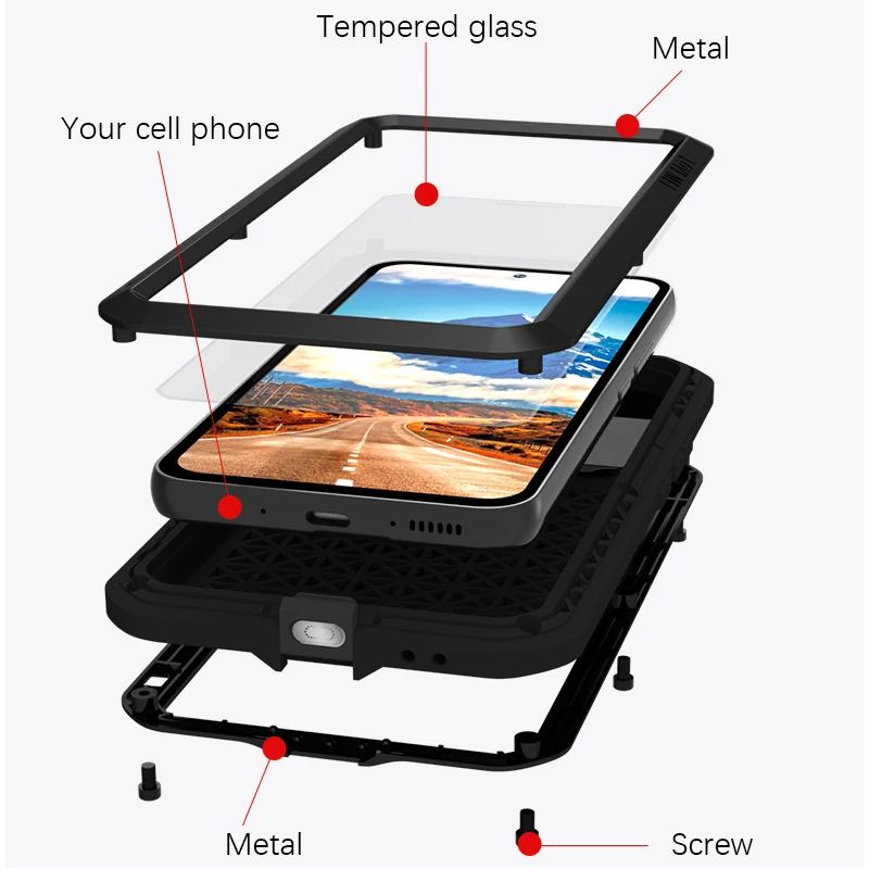 For Samsung Galaxy A54 5G A34 5G A53 S23 FE Armor Metal Shockproof Powerful Case Phone Heavy Duty Protection Aluminum Case Cover