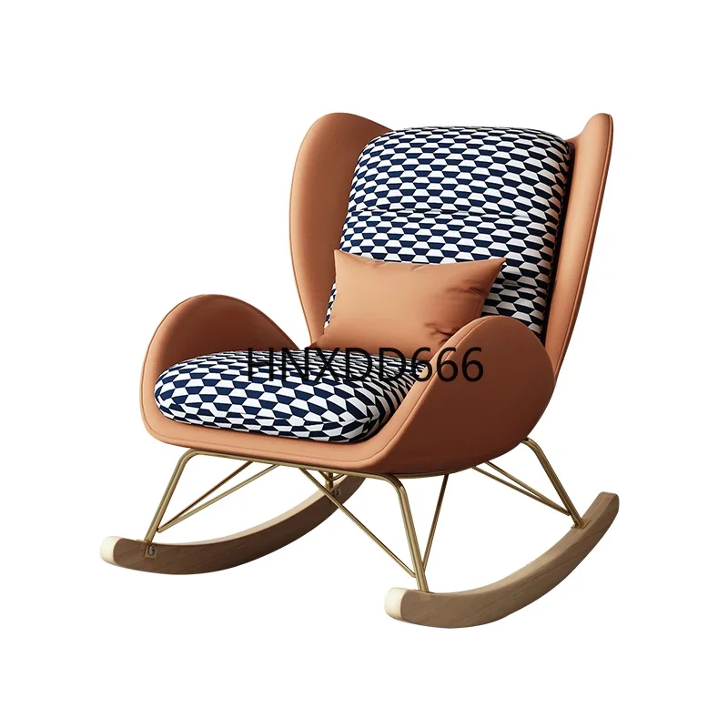 Luxury Rocking Chair Light with Thousand Bird Grid Design Single Balcony Living Room Recliner Leisure Chair