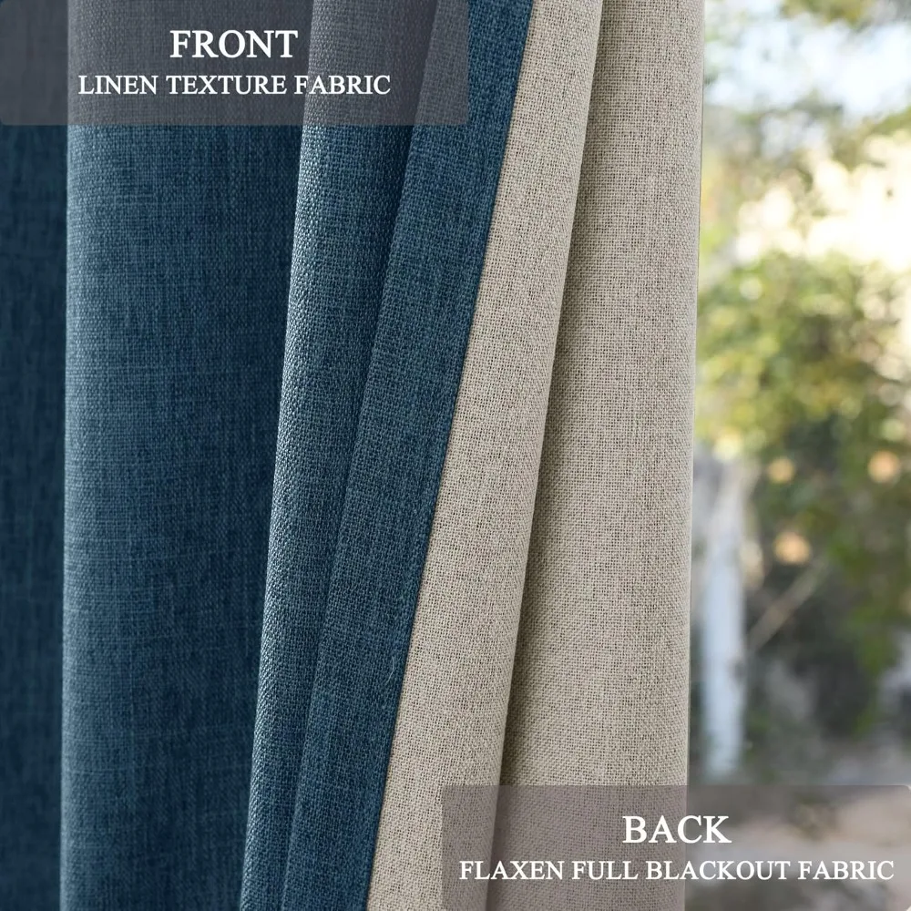 Fcosie Tall Faux Linen 100% Black Out Curtain 108 Length / 9 10 12 14 15 16 17 18 20 24ft Extra Long Blackout 4-in-1 Drape Rod P