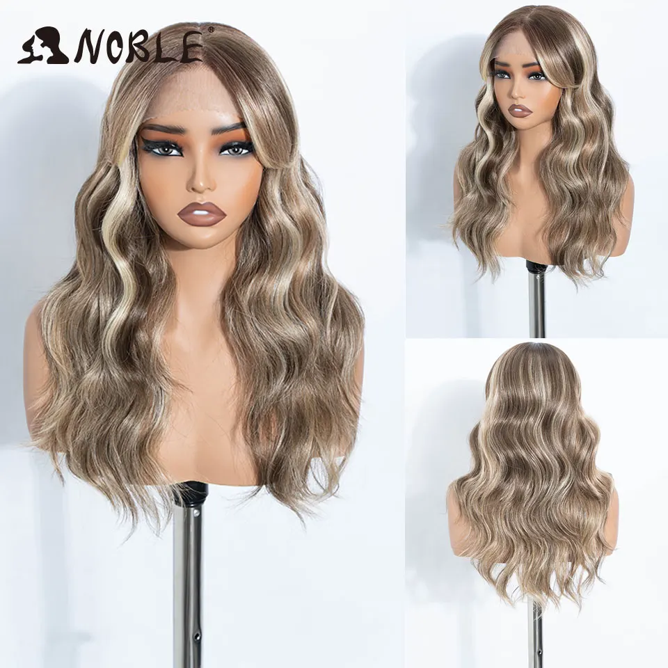 Synthetische Perücke mit Spitze am Vorderteil, 20 Zoll, 6x4, mit Highlights in Aschblond und Braun, natürliche Haaransatzlinie, hitzebeständig, für brasilianische Frauen. – Detail 5